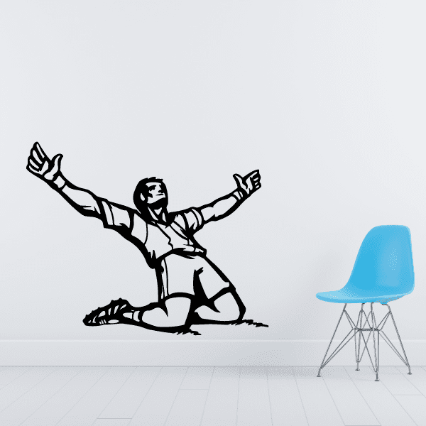 Soccer wall vinyl decal of a black player with arms out and legs bent