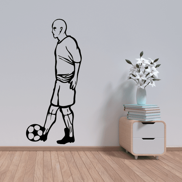 Soccer wall decal vinyl of standing soccer player outline with soccer ball