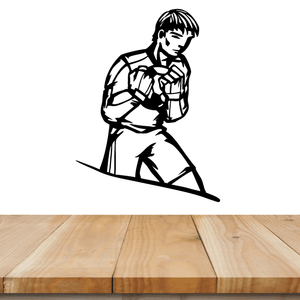 Soccer wall decal vinyl sticker of a black boy soccer player kicking ball silhouette