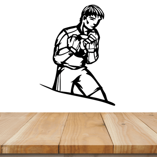 Soccer wall decal vinyl sticker of a black boy soccer player kicking ball silhouette