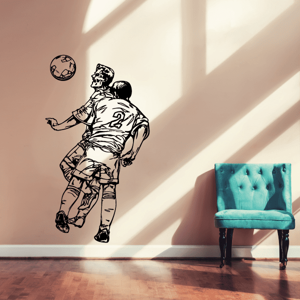 Vinyl soccer wall decal of a child soccer player kicking a ball