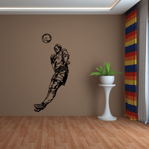 Soccer wall decal: soccer player kicking ball, black outline vinyl sticker