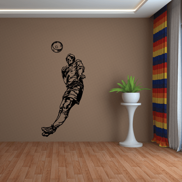 Soccer wall decal: soccer player kicking ball, black outline vinyl sticker