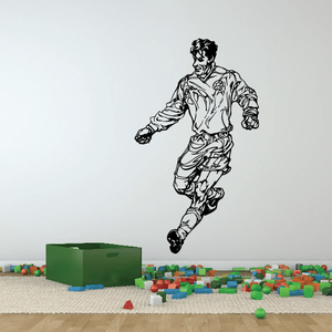 Soccer player vinyl wall decal, black outline figure running
