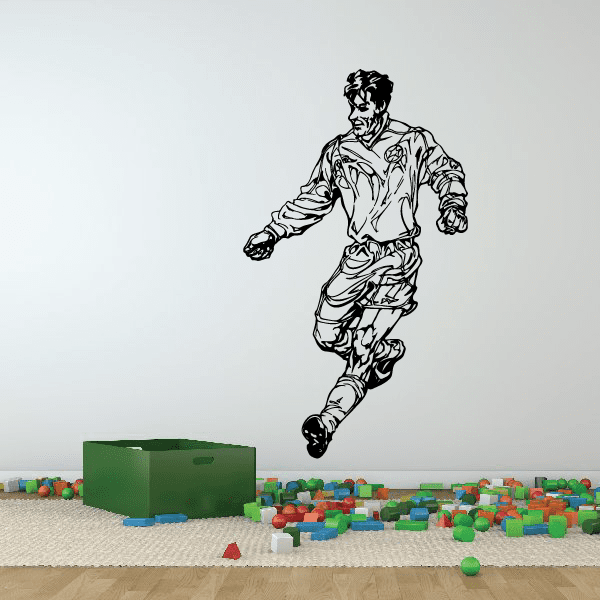 Soccer player vinyl wall decal, black outline figure running