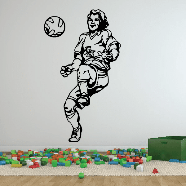 Soccer wall decal vinyl with black outline soccer player and ball