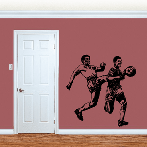 Soccer wall decal of two black soccer players in action poses