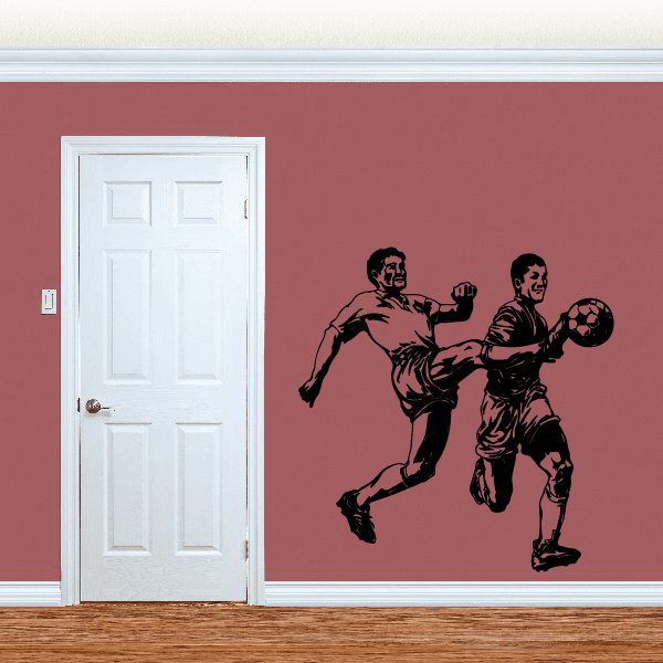Soccer wall decal of two black soccer players in action poses