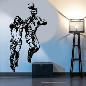 Soccer wall vinyl decal with two running players, black silhouette