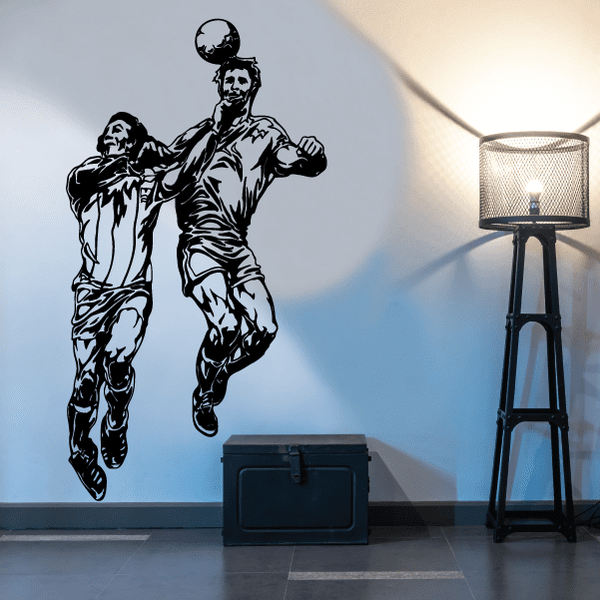 Soccer wall vinyl decal with two running players, black silhouette