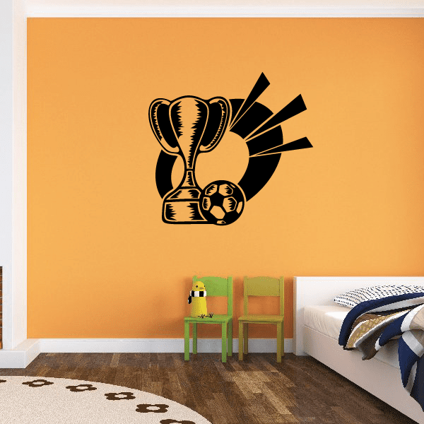 Soccer wall decal: gold-and-black trophy with soccer ball
