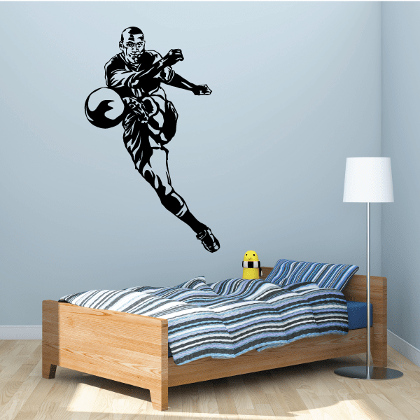 Soccer wall decal vinyl: black player silhouette with soccer ball