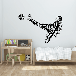 Soccer player wall decal vinyl with soccer ball, black and white silhouette