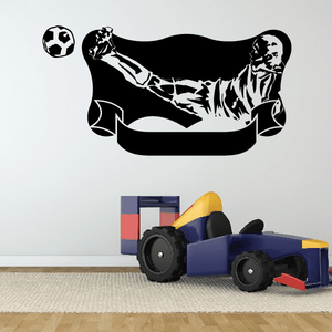 Soccer wall decal vinyl sticker with black soccer ball and player silhouettes