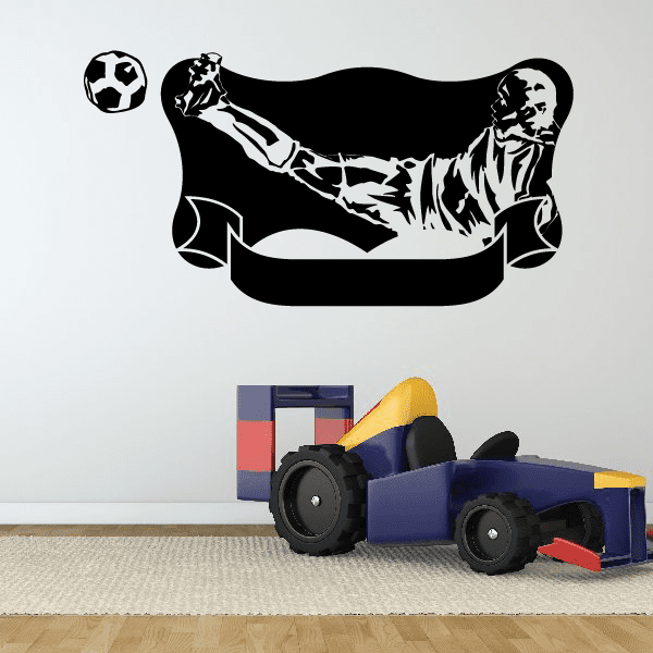 Soccer wall decal vinyl sticker with black soccer ball and player silhouettes