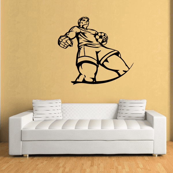 Soccer player wall decal vinyl, black cartoon figure crouched dribbling ball