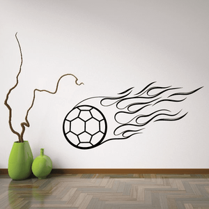Soccer wall decal vinyl sticker with black soccer ball and flame accents