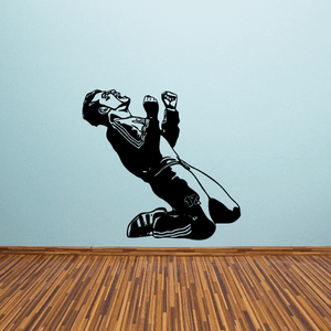 Black vinyl soccer player wall decal, kneeling goalkeeper silhouette