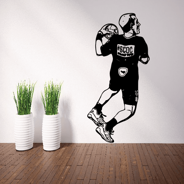 Soccer player wall vinyl decal, black running silhouette with ball near feet
