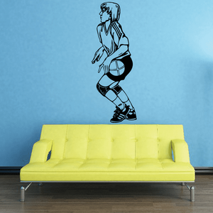 Soccer player wall decal, black-and-white vinyl figure holding a soccer ball