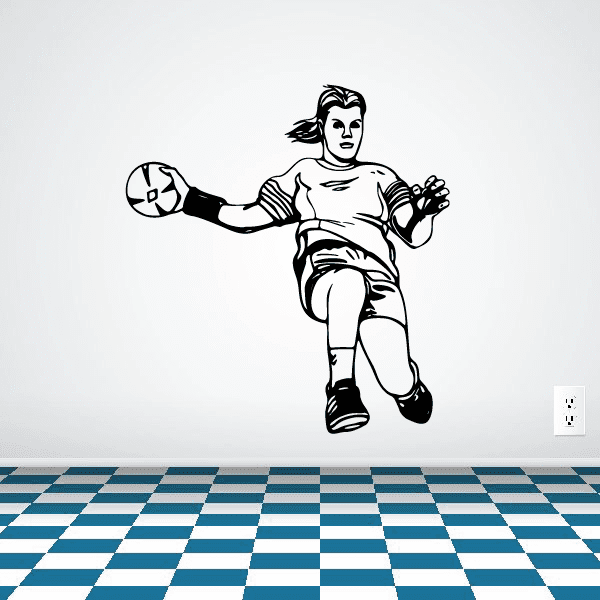 Soccer player wall vinyl decal, black illustration of kicking soccer ball