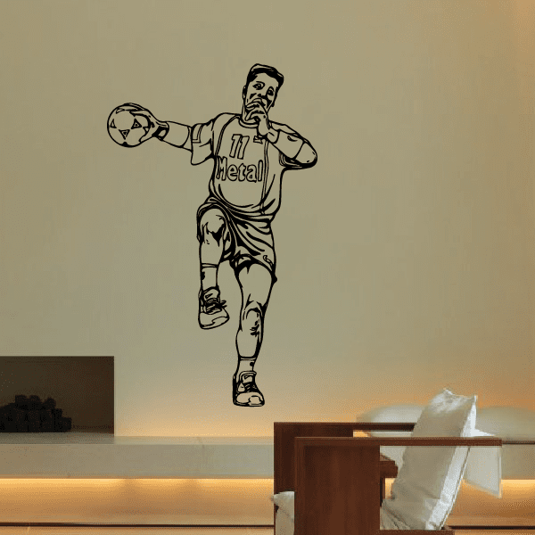 Soccer player wall vinyl decal with ball, black silhouette
