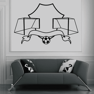 Soccer goal and ball vinyl wall decal with black outlines