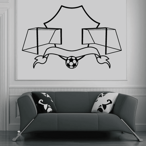 Soccer goal and ball vinyl wall decal with black outlines