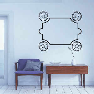 Soccer ball wall decal: rectangular frame with four soccer balls at corners