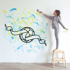 Soccer ball wall decal with swooshing lines, vinyl sticker for indoor walls
