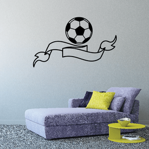 Soccer wall decal vinyl sticker with soccer ball above curling banner