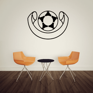 Soccer wall decal with black outline soccer ball and curved support lines