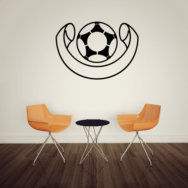 Soccer wall decal with black outline soccer ball and curved support lines