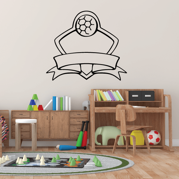Soccer wall decal vinyl sticker with outline soccer ball and banner ribbon