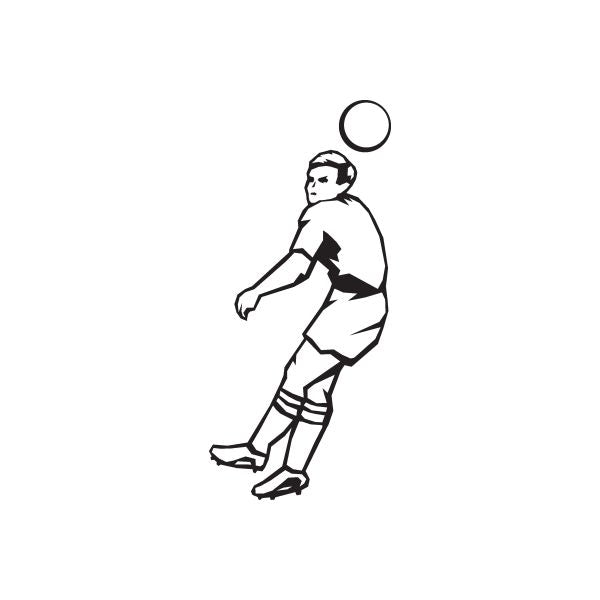 Soccer player vinyl wall decal, black outline figure kicking a ball