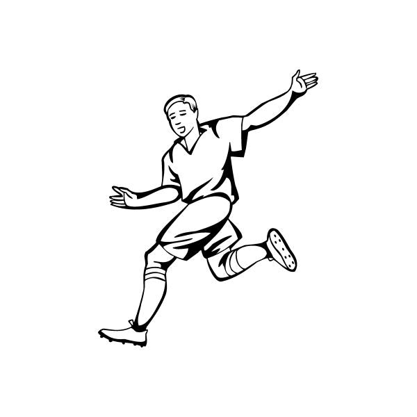 Soccer wall decal of a black soccer player mid-kick with arms outstretched