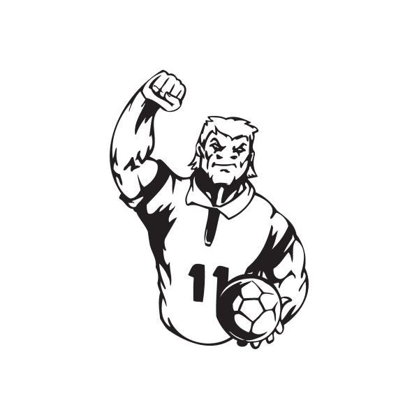 Soccer wall decal: black-and-white player holding a raised fist and soccer ball