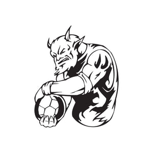 Soccer wall decal, black-and-white cartoon holding a soccer ball