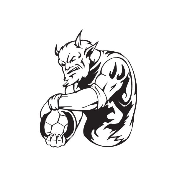 Soccer wall decal, black-and-white cartoon holding a soccer ball