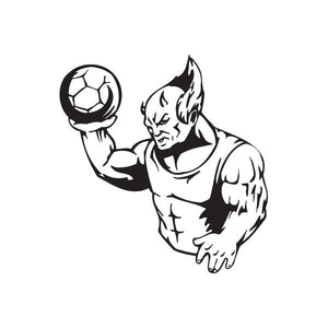 black soccer wall decal vinyl of roaring demon with ball