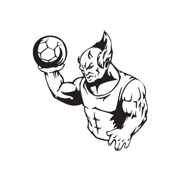 black soccer wall decal vinyl of roaring demon with ball