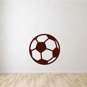 Soccer ball vinyl wall decal with dark red outline and five-pane pattern
