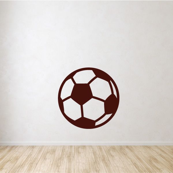 Soccer ball vinyl wall decal with dark red outline and five-pane pattern