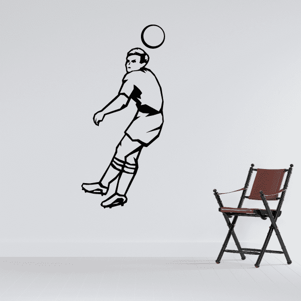 Soccer player wall decal vinyl, black silhouette with kicking pose and soccer ball outline