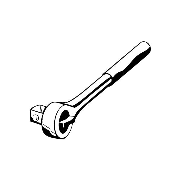 Socket wrench vinyl decal sticker with black outline and open circular socket