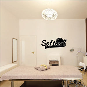 Softball word wall decal, black lettering with bat-shaped underline
