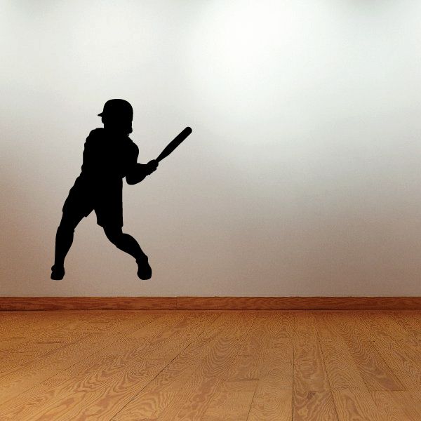 Softball batter wall decal with black silhouette holding a bat