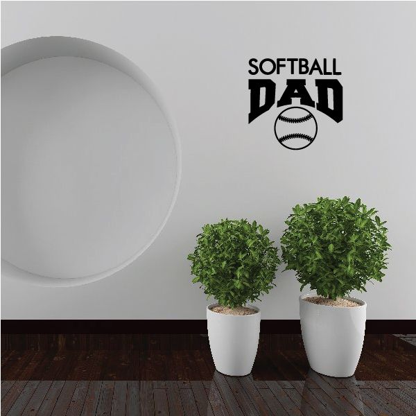 Softball dad wall decal with bold text and baseball icon