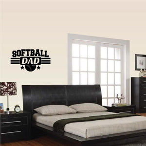 Softball dad wall decal with bold text and baseball icon