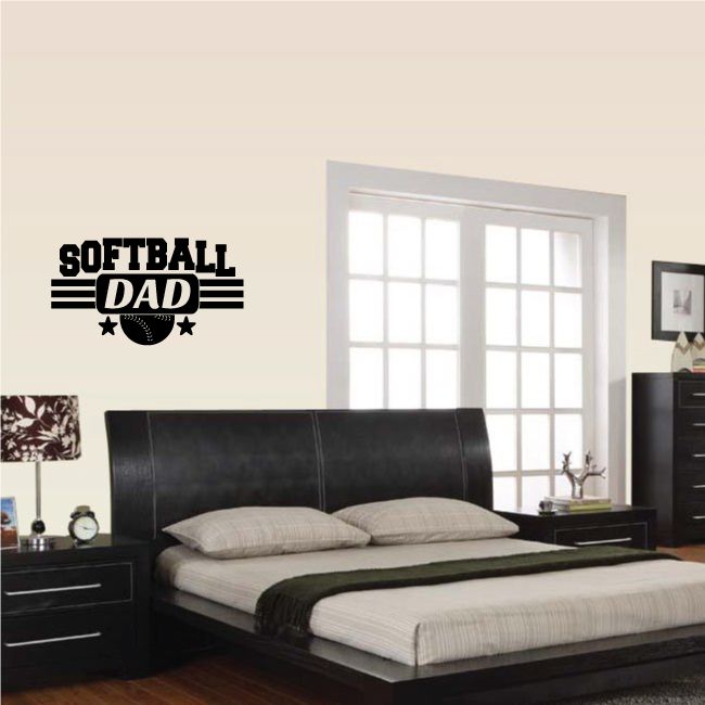 Softball dad wall decal with bold text and baseball icon